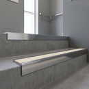 Polished Aluminium finish with Porth Stone Smooth Textured insert - Aluminium Stair Nosing 59x30mm Slimline Square Back fitted to a step edge