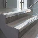 Polished Aluminium finish with White Castellated insert - Aluminium Stair Nosing 59x30mm Slimline Square Back fitted to a step edge