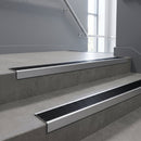 Satin Aluminium finish with Black Anodised Aluminium insert - Aluminium Stair Nosing 59x30mm Slimline Square Back fitted to a step edge