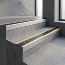 Satin Aluminium finish with Bronze Aluminium insert - Aluminium Stair Nosing 59x30mm Slimline Square Back fitted to a step edge