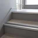 Satin Aluminium finish with Flint Castellated insert - Aluminium Stair Nosing 59x30mm Slimline Square Back fitted to a step edge
