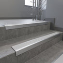 Satin Aluminium finish with Polar Grey Castellated insert - Aluminium Stair Nosing 59x30mm Slimline Square Back fitted to a step edge