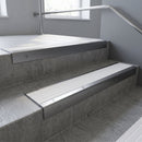 Satin Aluminium finish with White Castellated insert - Aluminium Stair Nosing 59x30mm Slimline Square Back fitted to a step edge