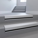 Polar Grey Smooth Textured insert in a cut to size 66x55mm aluminium stair nosing with 13mm black riser highlight, fitted to interior steps
