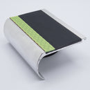 70x40mm bullnose aluminium stair nosing profile showing the photoluminescent nose strip and black PVC insert on a plain studio background