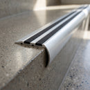 Aluminium Stair Nosing 77mm x 40mm, 5mm Gauge with Carborundum Insert professionally fitted in use