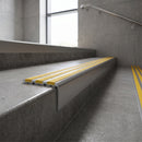 Aluminium Stair Nosing 78.5mm x 40mm Raked Back with Carborundum Insert professionally fitted in use