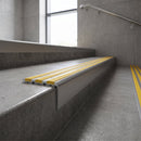 Double channel aluminium stair nosing fitted along a flight of steps