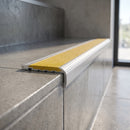 Aluminium Stair Nosing 78.5mm x 67mm with Carborundum Anti-Slip Insert professionally fitted in use