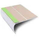 87x40mm bullnose aluminium stair nosing with twin Beige anti-slip inserts and a photoluminescent strip along the front edge