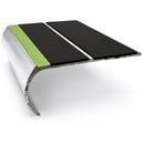 87x40mm bullnose aluminium stair nosing with twin Black anti-slip inserts and a photoluminescent strip along the front edge