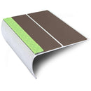 87x40mm bullnose aluminium stair nosing with twin Brown anti-slip inserts and a photoluminescent strip along the front edge