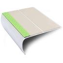 87x40mm bullnose aluminium stair nosing with twin Canvas anti-slip inserts and a photoluminescent strip along the front edge