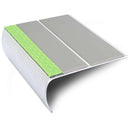 87x40mm bullnose aluminium stair nosing with twin Dolphin Grey anti-slip inserts and a photoluminescent strip along the front edge