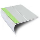 87x40mm bullnose aluminium stair nosing with twin Ice Grey anti-slip inserts and a photoluminescent strip along the front edge