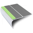 87x40mm bullnose aluminium stair nosing with twin Midnight Grey anti-slip inserts and a photoluminescent strip along the front edge