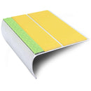 87x40mm bullnose aluminium stair nosing with twin Yellow anti-slip inserts and a photoluminescent strip along the front edge