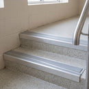 Dolphin Grey twin insert 88x32mm aluminium stair nosing fitted to terrazzo school steps
