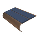 Dark bronze aluminium bullnose stair nosing with twin blue PVC inserts, 90mm tread and 39mm riser