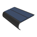 Satin black aluminium bullnose stair nosing with twin blue PVC inserts, 90mm tread and 39mm riser