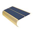 Satin gold aluminium bullnose stair nosing with twin blue PVC inserts, 90mm tread and 39mm riser