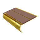 Mirrorflect gold aluminium bullnose stair nosing with twin mid brown PVC inserts, 90mm tread and 39mm riser