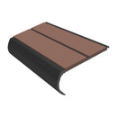 Satin black aluminium bullnose stair nosing with twin mid brown PVC inserts, 90mm tread and 39mm riser