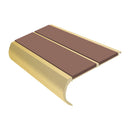 Satin gold aluminium bullnose stair nosing with twin mid brown PVC inserts, 90mm tread and 39mm riser