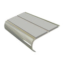 Bright polished aluminium bullnose stair nosing with twin oyster PVC inserts, 90mm tread and 39mm riser