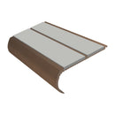 Dark bronze aluminium bullnose stair nosing with twin oyster PVC inserts, 90mm tread and 39mm riser