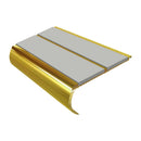 Mirrorflect gold aluminium bullnose stair nosing with twin oyster PVC inserts, 90mm tread and 39mm riser