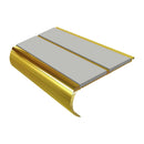 Mirrorflect gold aluminium bullnose stair nosing with twin oyster PVC inserts, 90mm tread and 39mm riser