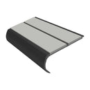 Satin black aluminium bullnose stair nosing with twin oyster PVC inserts, 90mm tread and 39mm riser