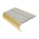 Satin gold aluminium bullnose stair nosing with twin oyster PVC inserts, 90mm tread and 39mm riser