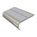 Bright polished aluminium bullnose stair nosing with twin polar grey PVC inserts, 90mm tread and 39mm riser