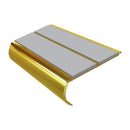 Mirrorflect gold aluminium bullnose stair nosing with twin polar grey PVC inserts, 90mm tread and 39mm riser