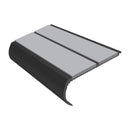 Satin black aluminium bullnose stair nosing with twin polar grey PVC inserts, 90mm tread and 39mm riser