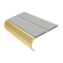 Satin gold aluminium bullnose stair nosing with twin polar grey PVC inserts, 90mm tread and 39mm riser