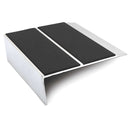 93x32mm rakeback aluminium stair nosing with twin Black anti-slip PVC inserts across the tread