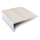 93x32mm rakeback aluminium stair nosing with twin Canvas anti-slip PVC inserts across the tread