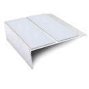 93x32mm rakeback aluminium stair nosing with twin Haze anti-slip PVC inserts across the tread