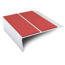 93x32mm rakeback aluminium stair nosing with twin Red anti-slip PVC inserts across the tread