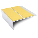 93x32mm rakeback aluminium stair nosing with twin Yellow anti-slip PVC inserts across the tread