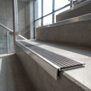 Aluminium Stair Nosing Tread Extender with Carborundum Infill professionally fitted in use