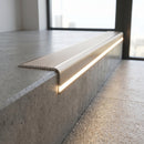 Aluminium Stair Nosing with LED, Straight Edge, 2.8m Length professionally fitted in use