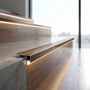 Aluminium Stair Nosing with LED, Straight Edge, 2.8m Length professionally fitted in use