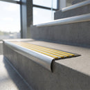 Aluminium Stair Tread Cover 157mm x 40mm with Carborundum Anti-Slip Insert professionally fitted in use