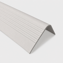 Grey flexible PVC stair nosing 70x40mm on a plain studio background showing the ribbed 70mm tread face, rounded nose and plain 40mm riser leg