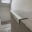 Aluminium stair nosing 56x32mm with photoluminescent strip and a dolphin grey anti-slip PVC insert, fitted to a concrete step