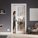 Premium White Primed Internal Pocket Door Set with 3 Clear Glass Panels for Modern Living Spaces